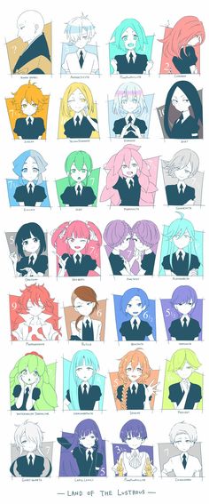 an image of anime characters with different hair colors and hairstyles, all in different styles