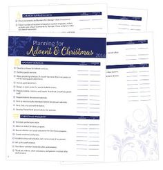 two blue and white christmas planner pages with the words, planning for adventi & christmas