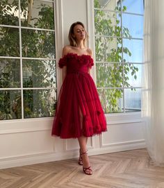 Floral Embellished Midi Dress For Gala, Elegant Red Strapless Dress, Elegant Red Off Shoulder Dress For Summer, Elegant Floral Embellished Midi Dress For Gala, Knee-length Floral Embellished Evening Midi Dress, Elegant Red Off Shoulder Dress For Spring, Tea Length Midi Dress For Gala Or Prom, Tea Length Midi Dress For Gala Prom Season, Elegant Red Off-shoulder Dress For Spring