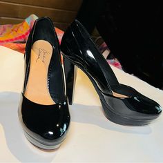 Black Patent Leather 5.5” Heels. Rounded Toe. No Blemishes Or Marks. New In Box. Please See Photos As They Are Part Of The Description. Ask Me Questions And Make A Reasonable Offer. Elegant Round Toe Heels For Date Night, Black Glamorous Heels For Work, Black Glamorous Heels, Glamorous Black Heels For Work, Black Sparkly Heels, Pewter Heels, Champagne Heels, Ankle Wrap Heels, Black Satin Heels