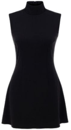 Elegant High Neck Mini Dress With Back Zipper, Sleeveless Mini Dress With Flattering Silhouette For Formal Events, Chic High Neck Mini Dress With Back Zipper, Cocktail Sleeveless Dress With Back Zipper, Elegant Sleeveless Mini Dress With Back Zipper, Formal High Neck Mini Dress, Sleeveless Sleek Mini Dress, Classic Sleeveless Mini Dress For Night Out, Sleeveless Mini Dress For Work