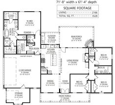 the floor plan for a house with three bedroom and two bathroom areas, including an attached garage