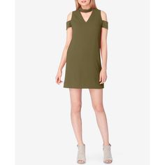 Bare Shoulders And A Striking Cutout Lend A Chic, Modern Vibe To A Tahari Asl Shift Dress That Falls Stylishly Above The Knee. Hook-And-Eye Closure Short Length Mock Turtleneck With V-Cutout; Shift Silhouette Cold-Shoulder Short Sleeves Shell And Lining: Polyester/Elastane Dry Clean Imported Army Green Dress, Bare Shoulders, Lace Sheath Dress, Knee Dress, Mock Turtleneck, Matching Family Outfits, Family Outfits, Sleeves (women), Fit Flare Dress