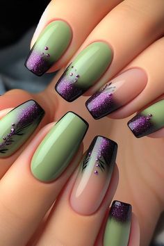 #NailArt #NailDesigns #NailInspiration #NailGoals #NailTrends #NailObsessed #NailAddict #NailPolish #NailCare #NailGoals Gel Nail Removal, Fall Gel Nails, Purple Nail Designs, Green Nail Designs, Beauty Nails Design, Purple Nail, Her Nails, Nails Done, Trendy Nail Art