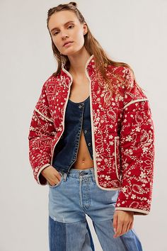 Red Bandana, Cotton Coat, Bandana Print, Collar Designs, Warm Jacket, Mode Inspiration, Quilted Jacket, High Collar, Boho Outfits