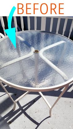 a table that has been painted white with an arrow pointing to the top and bottom