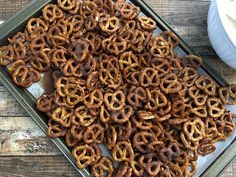 there are many pretzels on the tray ready to be eaten for lunch or dessert