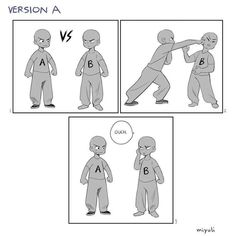 an animation storyboard showing how to use the same character for different stages of development