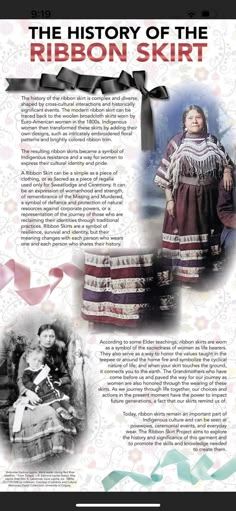 the history of the ribbon skirt is shown in this brochure, with pictures of children