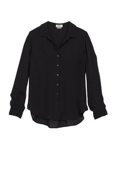 A modern classic. The Nina blouse is structured in all the right places with a relaxed, flattering fit. Refined button-down construction with a chic open collar and draped long sleeve in black silk. All The Right Places, Black Xs, Black Silk, Black Blouse, Silk Blouse, Modern Classic, Long Sleeve Blouse, Silk, Collar