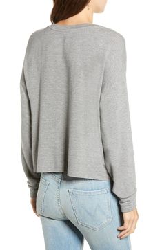 A versatile staple, this sporty pullover is made in a luxe blend of supersoft fibers and has a heathered finish that goes with everything. Crewneck Long sleeves 62% rayon, 30% cotton, 5% spandex, 3% polyester Machine wash, tumble dry Imported t.b.d. Soft-washed Comfy Long Sleeve Tops, Heather Grey Athleisure Sweatshirt For Fall, Comfy Stretch Tops For Everyday, Comfy Soft Knit Tops For Spring, Comfy Cotton Soft Knit Tops, Comfy Soft Knit Cotton Tops, Comfy Soft Knit Tops With Relaxed Fit, Soft-washed Cozy Fit Tops For Everyday, Athleisure Gray Tops With Ribbed Cuffs