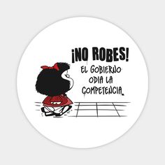 a round sticker with the words in spanish and an image of a dog wearing a red