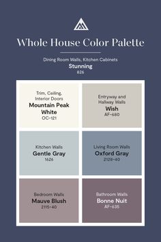 Planning to fill your home with moody winter hues? Start with Benjamin Moore's Stunning 826, and follow this whole house color palette to bring your vision to life. Color Combinations Paint, Deck Colors