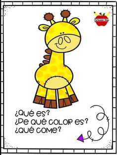 a cartoon giraffe with spanish words on it