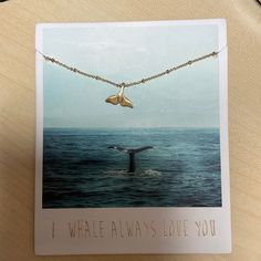 Adorable Necklace For The Ocean & Whale Lover. Packaging Says: I Whale Always Love You’ In Gold Lettering Whale 52, Gold Ocean-inspired Charm Necklaces As Gift, Gold Ocean-inspired Charm Necklace For Gift, Whale Charm Necklace, Whale Pendant, Ocean Whale, Gold Whale, Whale Jewelry, Gold Lettering