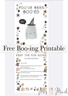 the free boo - ing printable for kids to use on their halloween party decorations