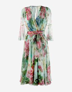 Dolce & Gabbana Floral Print Flared Midi Dress Designer Silk Floral Print Dress, Designer Silk Dress With Floral Print, Luxury Multicolor Silk Dresses, Luxury Multicolor Formal Dresses, Luxury Floral Print Summer Dress, Designer Floral Print Dresses For Spring, Luxury Green Spring Dress, Multicolor Luxury Evening Dress, Luxury Multicolor Spring Dresses