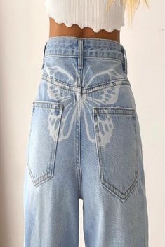 High-Rise Butterfly Print Jeans.Wide leg.Baggy.Mom.Women.Black.Blue.Men.Short.Skinning Big Butterfly, Print Jeans, Jeans Wide, Printed Jeans, Straight Pants, Butterfly Print, Black Blue, Casual Pants, Fashion Clothes Women