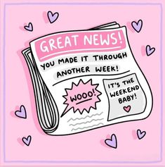 a newspaper with the words great news written on it and hearts around it in pink