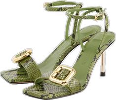 Luxury Green Heels With Buckle Closure, Luxury Green Sandals With Single Toe Strap, Luxury Sandals With Leather Sole And Square Toe, Green Leather Heels With Single Toe Strap, Luxury Green Leather Sandals, Green Leather Heels With Buckle Closure, Luxury Leather Sandals With Square Toe, Green Leather Sandals For Formal Occasions, Latest Sandal