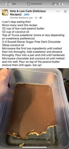 someone is spreading peanut butter on top of chocolate