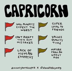 an image of a cartoon with captions about capricorns and their flags