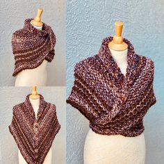 The shawl is made from a 40% merino wool and 60% acrylic yarn. The wing span is approximately: XS-S - 64-66 inches, M-L - 72-74 inches, XL-1x - 80-82 inches. The knitted fabric is flexible and stretchy. CARE: Wash in cold water, gentle cycle, lay flat to dry. All items are made from a high quality yarn in a pet and smoke free home studio. Knit Play Love is a one-woman operation. I design, create, take pictures, package, and ship every item in my shop. I also try to respond to all your emails and One Size Knitted Yarn Shawl, Knitted Shawl Pattern For Fall, Knitted Yarn Shawl, One Size Brown Wool Shawl, One Size Knitted Shawl Made Of Yarn, Brown Knitted One-size Shawl, Brown Wool Shawl One Size, Brown One-size Wool Shawl, Brown Wool Shawl