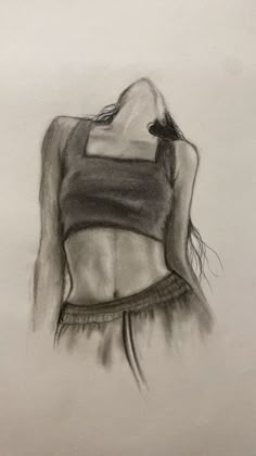 a drawing of a woman's torso in black and white