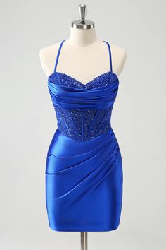 Wedtrend Women Sparkly Royal Blue Homecoming Dress with Lace Up Back Sequin Pleated Tight Corset Short Party Dress – WEDTREND Hoco Dress Royal Blue, Short Formal Dresses Blue, Fancy Dresses Short Tight, Fitted Royal Blue Satin Dress, Royal Blue Fitted Satin Dress, Royal Blue Satin Evening Dress For Party, Fitted Blue Satin Evening Dress, Royal Blue Satin Evening Dress For Prom Season, Royal Blue Fitted Evening Dress For Wedding