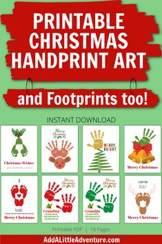 Printable Christmas Handprint Art and Footprints Too! Christmas Hand Prints For Toddlers, Handprint Christmas Art For Toddlers, Handprint Christmas Towels, Baby Christmas Handprint Crafts, Christmas Handprint Crafts For Toddlers, Christmas Handprint Crafts Free Printable, Christmas Handprint Template, Toddler Handprint Christmas Crafts, Baby Handprint Crafts Christmas