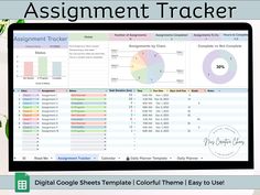 a computer screen with the words assignment tracker on it and an image of a monitor