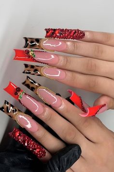 #nails  #nailart #nail #inspire #manicure Red Exotic Nails, Beautiful Nails Design, Cheetah Nails, Exotic Nails, 17th Birthday, Beautiful Nail Designs, Nails Nailart, Nails Design