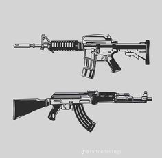 Drawing Gunshots, M4 Tattoo, Ak47 Drawing, Tattoo Ak47, Ak47 Tattoo, 16 Tattoo, Samurai Tattoo Design, Tattoo Design Book, Diy Tattoo