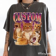 Custom Retro Cat Shirt, Personalized Pet Tee, Custom Photo Vintage 90s Graphic, Bootleg Rap Dog Shirt, Custom Design Shirt, Custom Pet Shirt Welcome to FairyToothArt It's a pleasure to have you here! Your visit means a lot to us, and we're excited to help you find exactly what you're looking for. If you need any assistance, don't hesitate to reach out--I'm here to make your experience as smooth and enjoyable as possible. We offer a variety of high-quality shirts to suit your style. Here are some of our featured options: COMFORT COLORS SHIRT Medium fabric (6.1 oz/yd² | 206.8 g/m²) Relaxed fit Sewn-in twill label 100% ring-spun cotton MINERAL WASH SHIRT 5.3 oz pre-shrunk 100% heavyweight cotton Unisex style Shoulder-to-shoulder taping Seamless rib collar with double-needle cover stitching BE Mineral Wash Shirt, Custom Design Shirts, Pet Shirts, Katy Tx, Retro Cats, Photo Vintage, Comfort Colors Shirt, Cat Shirt, Color Care