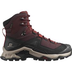 With the featherweight construction of a running shoe and the rugged stabilization of a hiking boot, the Quest Element GTX gets us further faster. The taller shaft and leather build barrel through rock and brush, while the patented chassis technology keeps our ankles tracking as if we were sauntering along smooth, solid ground. Armored with an airy GORE-TEX membrane, this pair stops water and sweat from soaking our socks through as we cross creeks and huff up steeps. Functional Trail Running Boots With Reinforced Toe, Rugged Gore-tex Hiking Boots With Shock Resistance, Functional Boots With Reinforced Toe For Trail Running, Shock Resistant Gore-tex Boots For Sports, Shock-resistant Gore-tex Boots For Sports, Gore-tex Shock Resistant Sports Boots, Rugged Boots With Reinforced Toe For Trail Running, Durable High-top Boots For Trail Running, Rugged Waterproof Boots With Boost Midsole For Outdoor