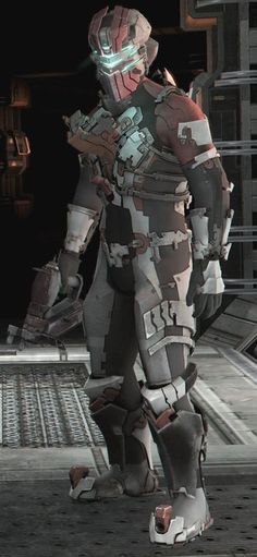 a man in a sci - fi suit is standing on the ground