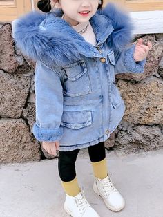 Hooded Denim Blue Jacket For Winter, Fluffy Hooded Spring Outerwear, Spring Fluffy Hooded Outerwear, Hooded Fluffy Outerwear For Spring, Hooded Denim Jacket For Winter, Hooded Denim Winter Outerwear, Trendy Hooded Denim Jacket For Winter, Winter Denim Jacket With Faux Fur Trim, Trendy Denim Outerwear With Faux Fur Trim