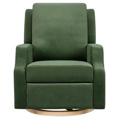 a green chair with a wooden base and armrests on an isolated white background