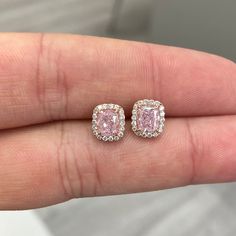 1.40 Total Carats 0.70 Carat Center Diamonds GIA Certified Diamonds VVS1 + VS2 clarity Handset in 18k Gold Pink Diamond Earrings Studs, Pink Diamond Earrings, Pink Diamond Jewelry, Pendent Set, Valentine Collection, Stud Earrings Unique, Diamond Dress, Cosmic Art, Pink Studs