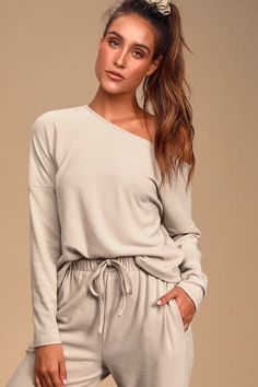 Cute Tops for Women - Blouses, Crop Tops, & Tank Tops Tan Coat, Winter Styles, Rib Knit Top, Cozy Lounge, Fitted Sleeves, Lounge Top, Dolman Sleeve Tops, Back Day, Bateau Neckline