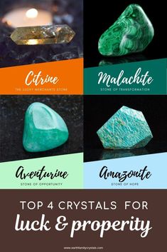 Citrine crystal, Malechite crystal, Aventurine crystal and Amazonite crystal are the top 4 crystals to bring luck and prosperity. Witchy Rituals, Crystals For Luck, Crystals For Sleep, Earth Magic, Witch Herbs, Amazonite Crystal, Psychic Ability