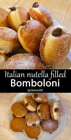 italian nutella filled bonbolonii on a plate with the title above it