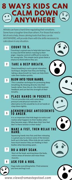 the 8 ways kids can calm down and be happy with each other info graphic by @ vertromestool com