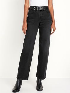 High-Waisted OG Loose Jeans | Old Navy Straight Bottoms With Belt Loops For Fall, Relaxed Fit Full-length Bottoms With Button Zip Fly, Relaxed Fit Mid-rise Bottoms With Zip Fly, Mid-rise Relaxed Fit Bottoms With Zip Fly, Mid-rise Bottoms With Relaxed Fit And Zip Fly, Fall Straight Bottoms With Button Closure, Relaxed Fit Straight Bottoms With Button Closure, High Rise Bottoms With Hip Pockets For Fall, High Waist Jeans With Zip Fly For Work