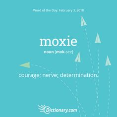 a blue poster with white arrows and the words moxie on it