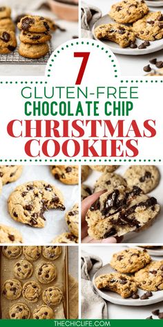 A collage of 6 gluten-free chocolate chip cookie recipes with text that reads: 7 gluten-free chocolate chip Christmas Cookies Chocolate Chip Christmas Cookies, Baking For Christmas, Chocolate Chip Cookies Recipes, Gluten Free Christmas Cookies Recipes, Almond Flour Chocolate Chip, Almond Flour Chocolate Chip Cookies, Chocolate Chip Cookie Recipes, Gluten Free Christmas Cookies, Gluten Free Chocolate Chip Cookies