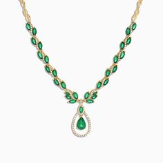 Effy Brasilica 14K Yellow Gold Emerald and Diamond Necklace, 9.74 TCW Elegant Green 14k Gold Necklace, Formal Green 14k Gold Necklace, Emerald And Diamond Necklace, Bezel Set Necklace, Rose Gold Black Diamond, Emerald Diamond Earrings, Classic Pearl Necklace, Pendant Sets, Diamond Pendant Sets