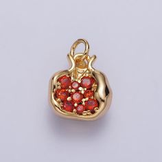 Mini Red Pomegranate Gold Charm 18K Gold Plated Brass Micro Pave Earrings Charms DIY Bracelet Jewelry Findings Jewelry Making Ac268 - Etsy Pave Earrings, Earrings Charms, Red Pomegranate, Diy Charm Bracelet, Jewelry Diy Bracelets, Mini Charm, Red Jewelry, Jewelry Lookbook, Diy Bracelet