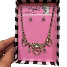 Brand New In Box Marilyn Monroe Costume Jewelry Set Silver With Clear Crystals Necklace And Earrings Marilyn Monroe Jewelry, Marilyn Monroe Costume, Monet Earrings, Clear Crystal Necklace, Guitar Pick Necklace, Crystals Necklace, Costume Jewelry Sets, Earring Trends, Clear Crystals