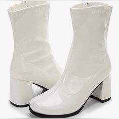 Liuruijia Women's Go Go Boots Mid Calf Block Heel Zipper Boot Ankle Boots Low Block Heel Short Booties Shoes Color White Size 10.5 White High Heel Mid-calf Boots Medium Width, White Mid-calf Boots With Medium Width And High Ankle, White Mid-calf Boots With Medium Width, White Fitted Mid-calf Boots With Round Toe, White High Heel Mid-calf Boots For Party, Spring Patent Leather Heeled Boots Medium Width, White High Heel Mid-calf Trendy Boots, White High Heel Mid-calf Boots, Spring Ankle-high Patent Leather Boots